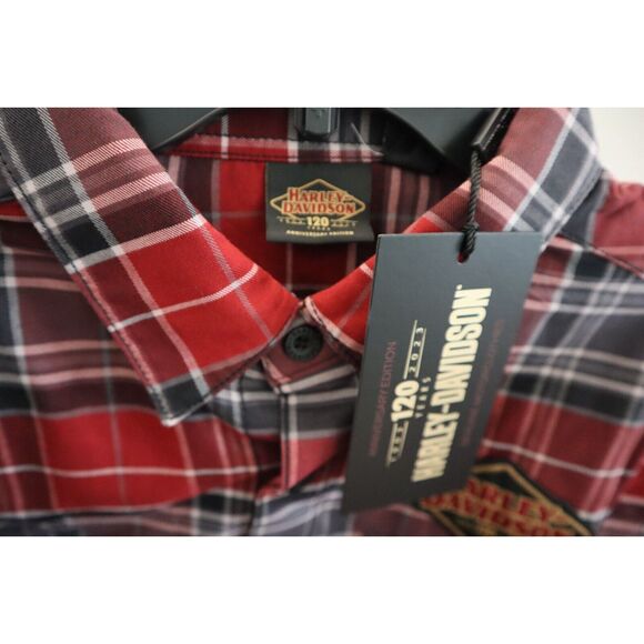 Harley-Davidson 96646-23VM Men's Sz M Red Plaid 120th Anniversary L/S Shirt - Picture 5 of 8